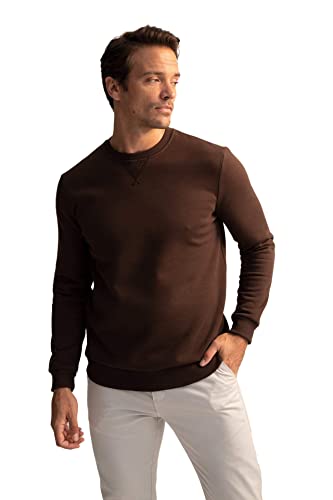 DeFacto Męski sweter z długim rękawem - okrągły dekolt bluza męska (brązowy, 3XL), brązowy, 3XL