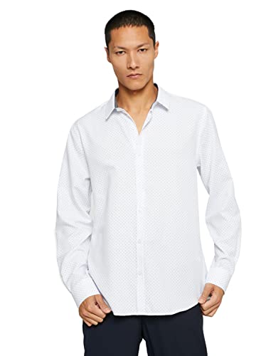 KOTON Koszula męska Podstawowy Dekolt Klasyczny Długi Rękaw Slim Fit, Wzór Biały (05U), M Męski, Biały wzór (05u), M