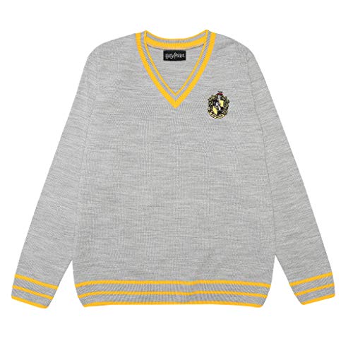 Harry Potter Hufflepuff House damski sweter z dzianiny | Oficjalny produkt | Pomysł na prezent dla żony dziewczyny partnera, Hogwartu Wizarding World, szary, 5XL