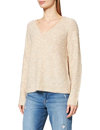 Pieces Damski sweter Pcellen Ls z dekoltem w serek Noos Bc, Biały pieprz, L