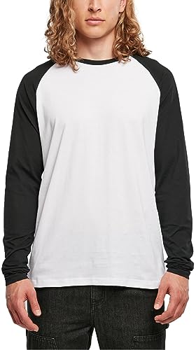 Build Your Brand Męski T-Shirt Contrast Raglan Longsleeve White/Black L, biały/czarny, L