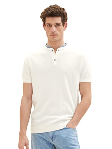TOM TAILOR Męska koszulka polo z dzianiny ze stójką, 10332 – Off White, XL