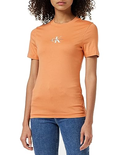 Calvin Klein Jeans Damska koszulka Monologo Slim Fit S/S dzianinowe topy, Tropikalny pomarańczowy, 3XL