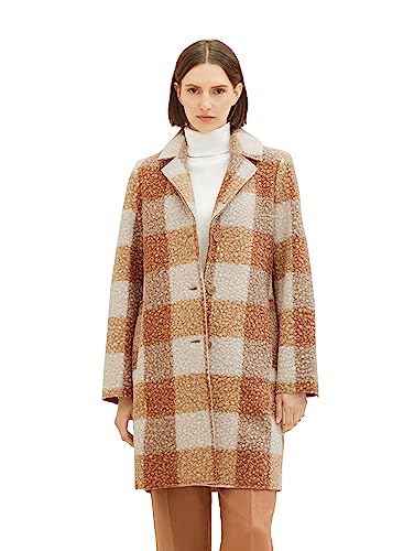 TOM TAILOR Damski płaszcz Boucle ze wzorem w kratkę, 32512-Blush Beige Check Print, XL
