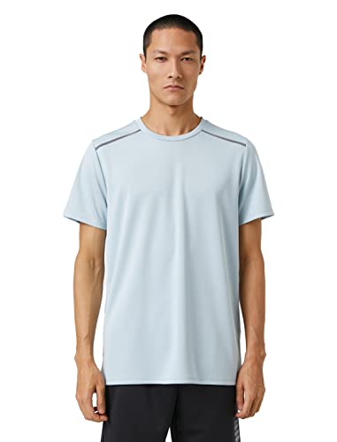 Koton Męski T-shirt sportowy z nadrukiem w paski i okrągłym dekoltem, szary (910), XXL