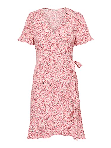 ONLY Women's ONLOLIVIA S/S WRAP Dress WVN NOOS sukienka, Rose Smoke/AOP: Tanya Flower, 34, Różowy dym/Aop: kwiat tanya, 34