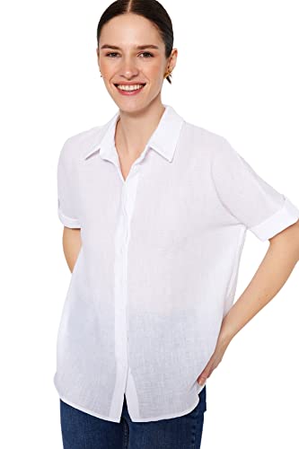 Trendyol Damska koszula oversize Basic z klapą i kołnierzem, ecru, 8 UK, Ecru, 34