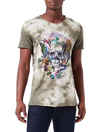 KEY LARGO Męski T-shirt Military Green Batik Print R-Neck MT00401 Trial, Mil.green (1502), L