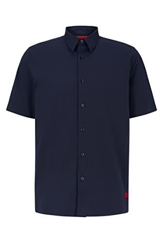 HUGO Męska koszula Ebor Relaxed-Fit z miękkiej szorstkiej bawełny streczowej, Dark Blue405, S