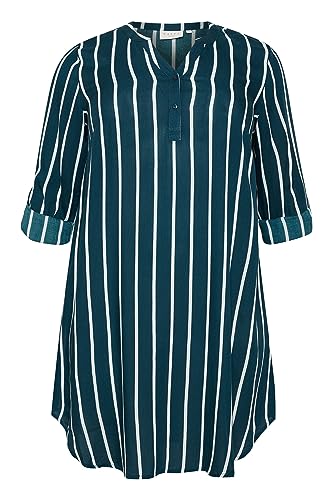 Kaffe Curve Plus Size Damska Koszula Sukienka Tunic Długie Rękawy Knee-Długość, Legion Blue/Chalk Stripe, 44/du?y rozmiar