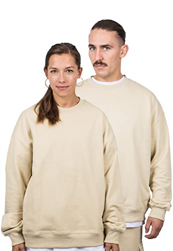 Blackskies Ponadwymiarowy ciężki sweter z okrągłym dekoltem | Streetwear luksusowy sweter męski damski sweter bluza sweter sweter, Piasek, XL