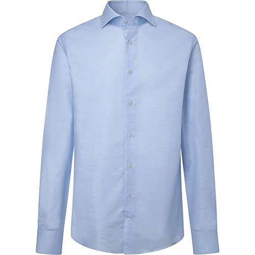 Hackett London Męska koszula lniana z delikatnej bawełny, Niebo, 36