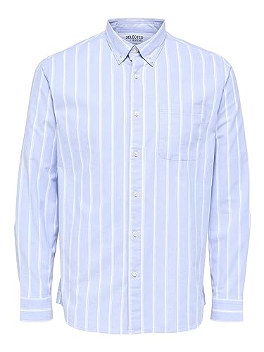 SELECTED HOMME męska koszula bio bawełna oxford, Jasnoniebieski/paski: paski, S