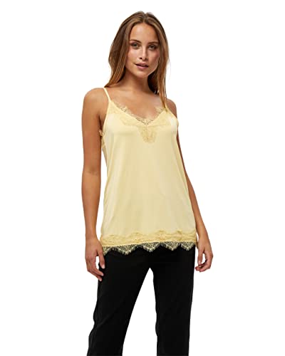 Minus Asa dekolt w serek, bez rękawów, koronkowy top damski, na jesień, 259 Yellow Straw, XL