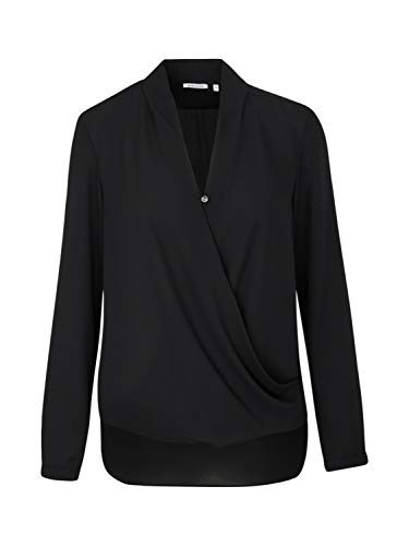Seidensticker Damskie bluzki – modna bluzka – wygląd owijany – długi rękaw – wiskoza, czarny, 46