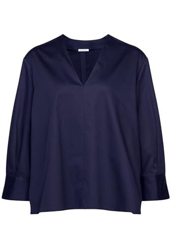 Seidensticker Damska bluzka - modna bluzka - Curvy Fit - dekolt w serek - długi rękaw - stretch - mieszanka bawełny, niebieski, 52