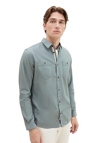 TOM TAILOR Męska koszula regular fit z naszytymi kieszeniami na piersi, 32324-green Herringbone Structure, M