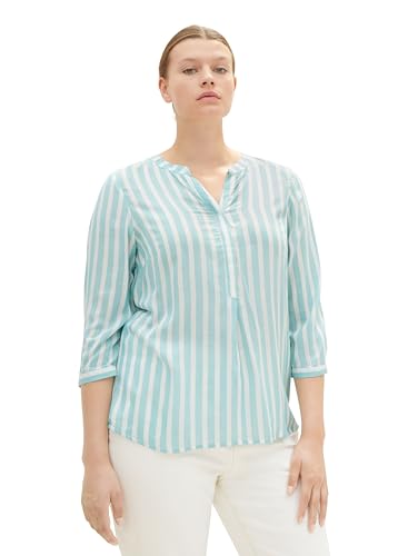 TOM TAILOR Damska bluzka Plussize z paskami i kieszeniami na piersi, 32606 - Teal Offwhite Vertical Stripe, 54