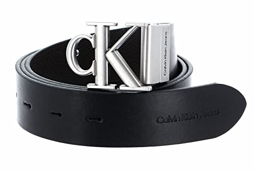 Calvin Klein Jeans Męski okrągły mono plakietka Rev pasek monogram, Czarny/gorzki brąz, 85