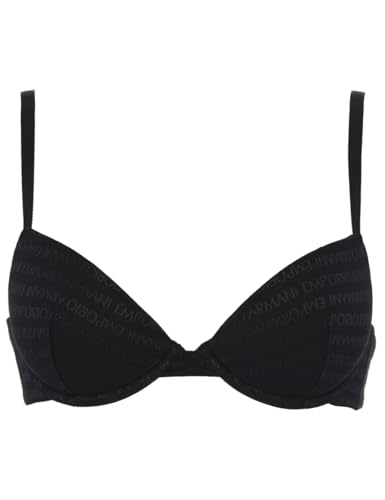Emporio Armani Damski biustonosz z wyjmowanymi wkładkami i logo z siateczki, push-up, czarny, 70B