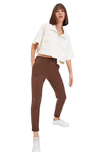 Trendyol Damskie spodnie dresowe o normalnej talii Skinny Fit Jogger, Brązowy, 3XL