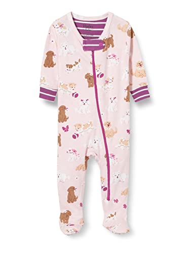 Hatley Kostium dla dziewczynki Organic Cotton Footed śpioszki dla małych dzieci, Kwiaty Pups, 0-3 Miesiące
