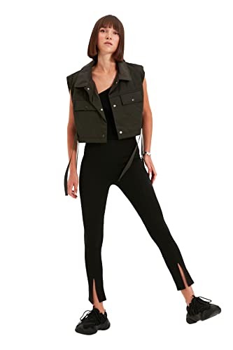 Trendyol Black Tiper Szczegółowe dzianinowe legginsy damskie, czarny, M