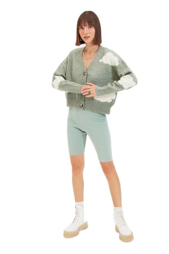 Trendyol Damski sweter rozpinany z dekoltem w szpic, miętowy, S, Miętowy, S