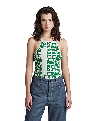 G-STAR RAW Women's Printed Tank top Cropped Ultra Slim T-shirt, wielokolorowy (Oyster Mushroom/Jolly Green Tetris D263-D964), L, Wielokolorowy (Oyster Mushroom/Jolly Green Tetris D263-d964), L