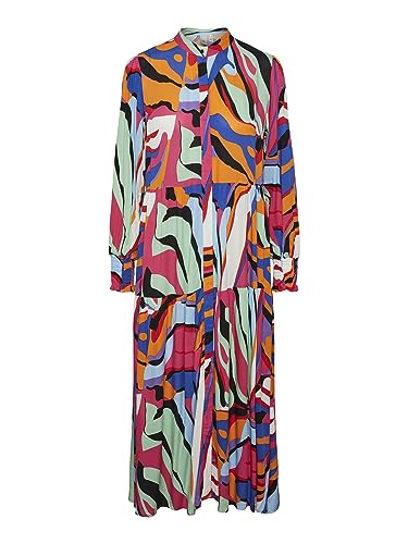 YAS Damska sukienka Yasalira Ls Long Shirt Dress S. Noos sukienka maxi, fuksja fioletowa/Aop: nadruk graficzny, S