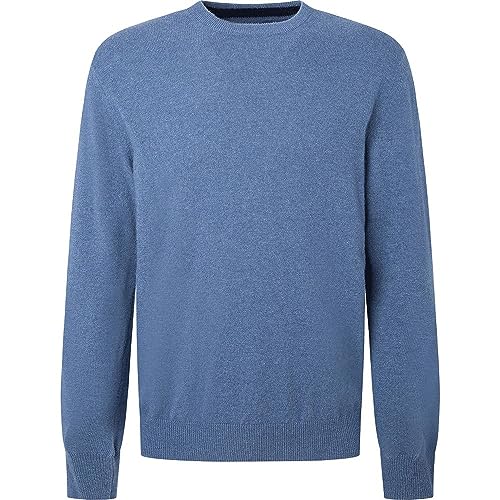 Hackett London Sweter męski Merino Cash Mix Crew, niebieski (stalowy niebieski), L