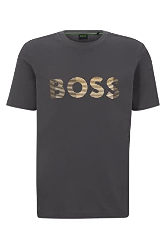 BOSS Koszulka męska Tee 1 z bawełnianego dżerseju z nadrukiem logo, ciemnoszary, XL