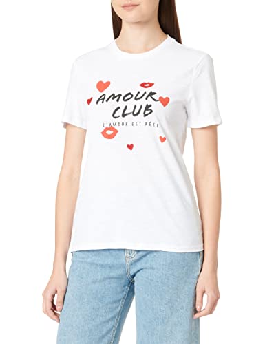 ONLY Women's ONLBONE REG S/S Heart TOP Box JRS T-Shirt, Bright White/Print:Amour, XL