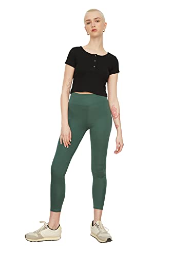 Trendyol Damskie legginsy z dzianiny z wysokim stanem, ZIELONY, XL