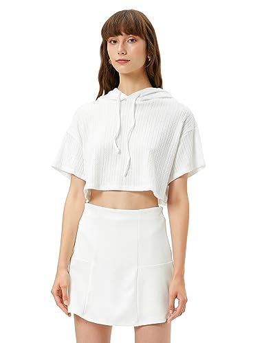Koton Damska bluza z kapturem z krótkim rękawem, biały (000), S