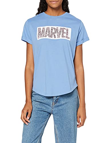 Marvel Damska koszulka z logo w panterkę, Indygo, 34