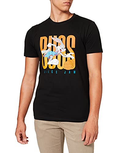 Mister Tee Space Jam Męski T-Shirt Bugs Bunny Basketball Tee z nadrukiem z przodu, w kolorach czarnym, białym, beżowym, niebieskim, rozmiar XS do XXL, czarny, XS