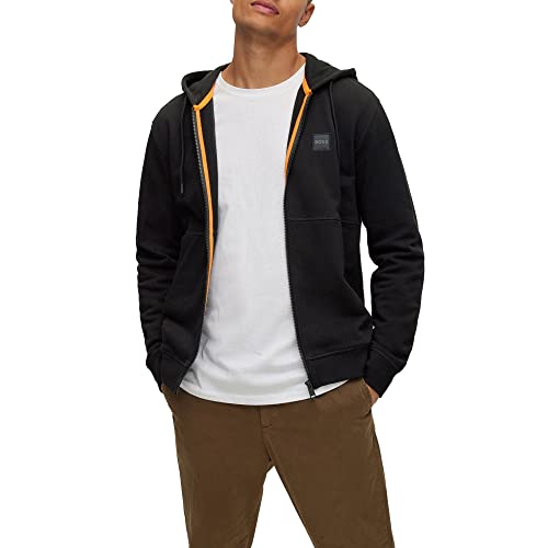 BOSS Męska kurtka z kapturem Zetalky z bawełny frotte z naszywką z logo, czarny, S