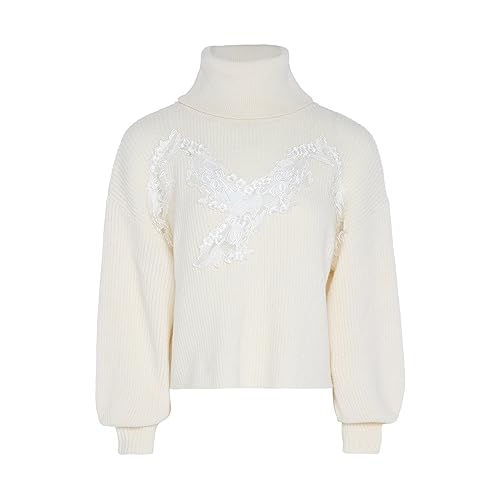 faina Damski sweter z dzianiny z golfem i koronką WOLLBIAŁY rozmiar XL/XXL, biały (wollweiss), XL