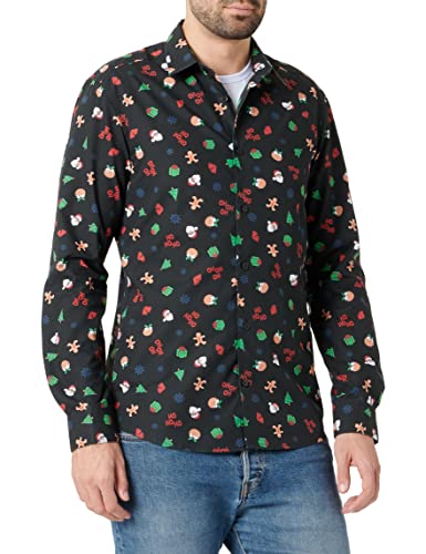 ONLY & SONS Męska koszula ONSXMAS Slim POPLIN AOP, czarna, XL, czarny, XL