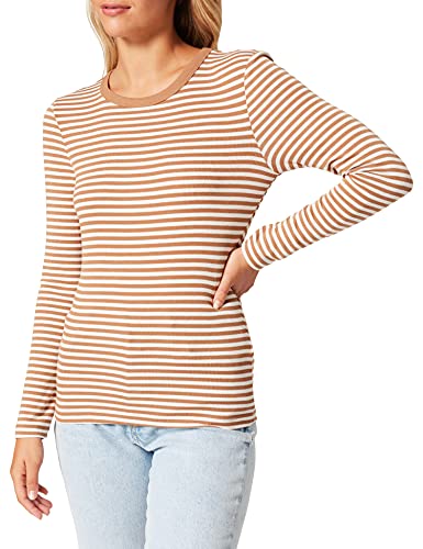 ONLY Bluzka damska typu Onljosse L/S z okrągłym dekoltem, Toasted Coconut/Stripes:cloud Dancer, L
