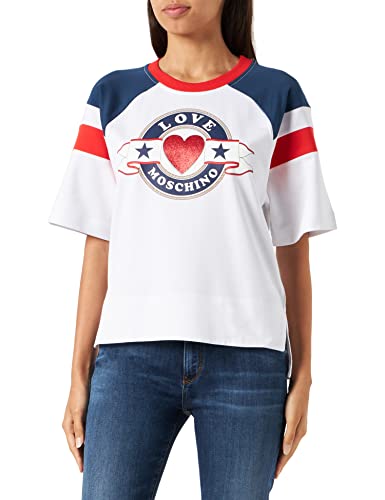 Love Moschino Damska bluza z krótkim rękawem Comfort Fit, White Blue Red, 38