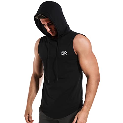 MEETWEE Męski tank top, koszulka sportowa z kapturem, bez rękawów, na siłownię, do biegania, treningu, czarny, M