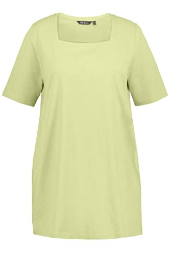 Ulla Popken Damska koszulka z długim rękawem, dekolt carree, klasyczna, t-shirt z rękawami do łokci, zielony kiwi, 46/48