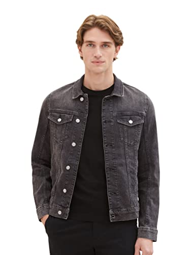 Męska kurtka dżinsowa ze stretchem TOM TAILOR z naszywanymi kieszeniami na piersi, 10250-używany ciemny kamienny czarny dżins, XXXL