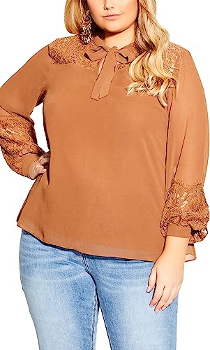 CITY CHIC Tajemnicza koronkowa bluzka damska plus size, Karmel, 48