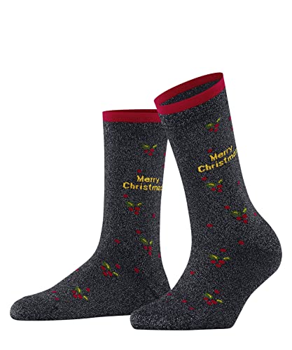 Burlington Damskie skarpety Merry X-Mas miękkie, oddychające, półwysokie, ze wzorem 1 para skarpet, niebieskie (Dark Navy 6370), 36-41