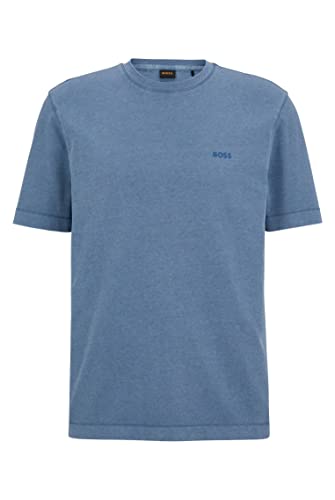 BOSS Męski T-shirt Testructured Regular -Fit z bawełny jersey z nadrukiem logo, jasnoniebieski, XXL