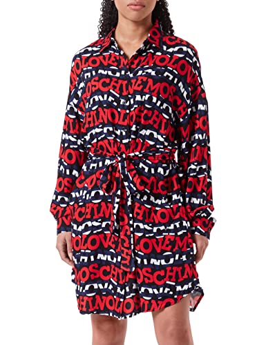 Love Moschino Damska sukienka z długim rękawem, z nadrukiem w talii, niebieski, 44