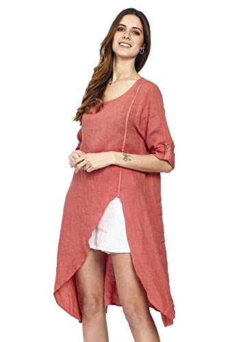 Bonateks damska sukienka 100% lniana wyprodukowana we Włoszech, długa sukienka z czystego lnu, rdza, rozmiar: L, Rdza, L